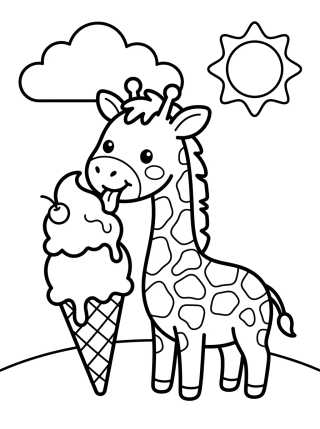 Desenho de Girafinha Comendo Sorvete para colorir e imprimir grátis