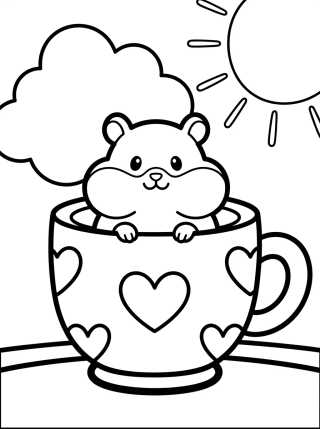 Desenho de Hamster Dentro da Xícara para colorir e imprimir grátis
