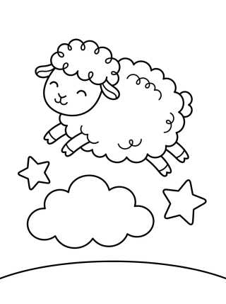Desenho de Ovelhinha Saltando Estrelas para colorir e imprimir grátis