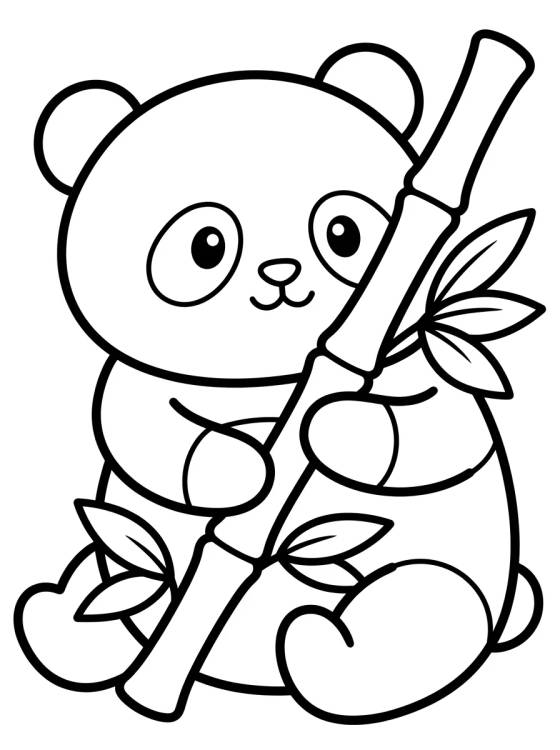 Desenho de Panda Fofinho com Bambu para colorir e imprimir grátis