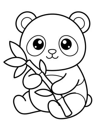 Desenho de Panda Fofo com Bambu para colorir e imprimir grátis
