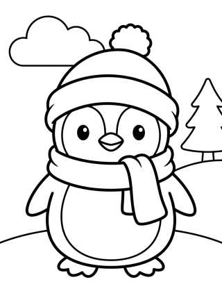 Desenho de Pinguim de Cachecol e Gorro para colorir e imprimir grátis