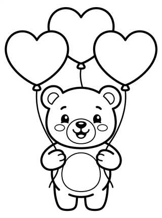 Desenho de Ursinho Fofo Segurando Balões para colorir e imprimir grátis