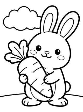 Desenho de Coelhinho Kawaii com Cenoura para colorir e imprimir grátis