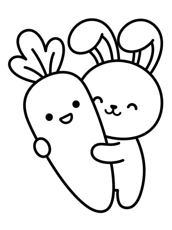 Desenho de Coelhinho Kawaii na Cenoura para colorir e imprimir grátis