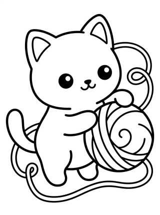 Gatinho Fofo com Novelho de Lã para colorir Desenho de Gatinho Fofo com Novelho de Lã para colorir e imprimir grátis