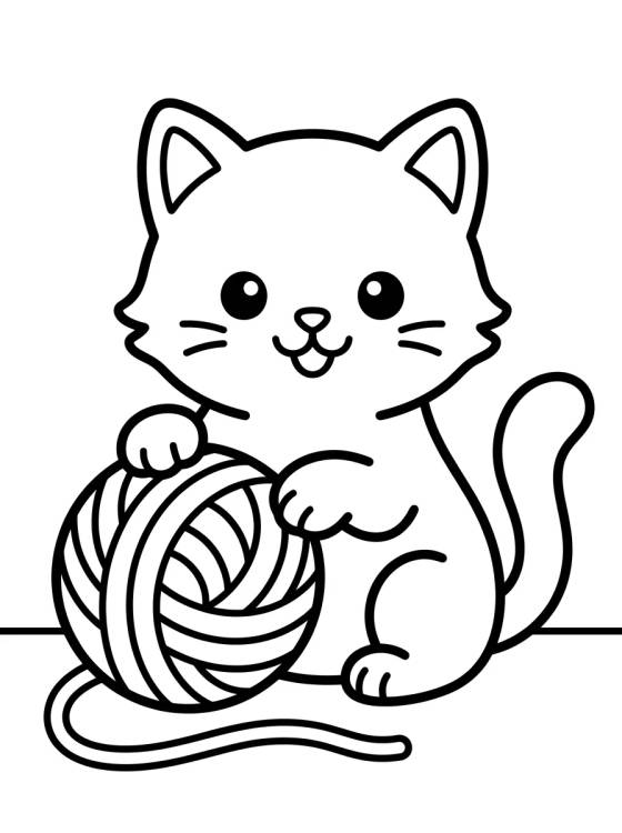 Desenho de Gatinho Fofo com Novelo de Lã para colorir e imprimir grátis