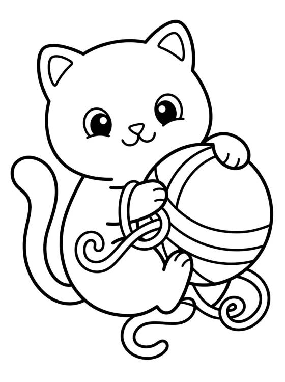 Gatinho Fofo com Novelo de Lã para colorir Desenho de Gatinho Fofo com Novelo de Lã para colorir e imprimir grátis