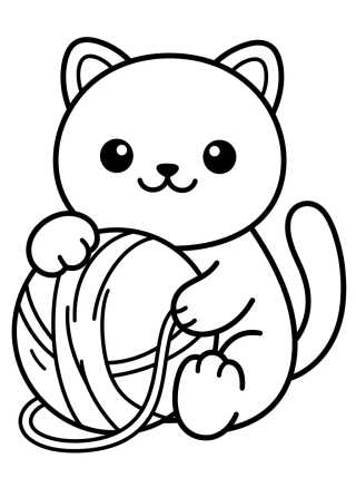 Gatinho Kawaii com Novelo de Lã para colorir Desenho de Gatinho Kawaii com Novelo de Lã para colorir e imprimir grátis