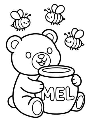 Ursinho Comendo Mel para colorir Desenho de Ursinho Comendo Mel para colorir e imprimir grátis