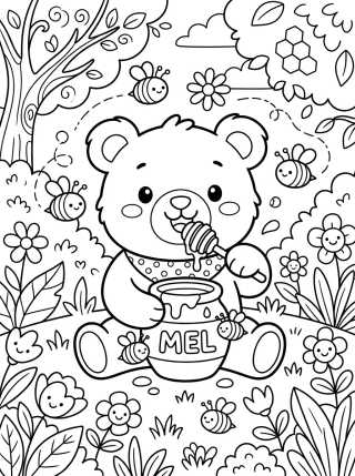 Desenho de Ursinho de Pelúcia Comendo Mel para colorir e imprimir grátis