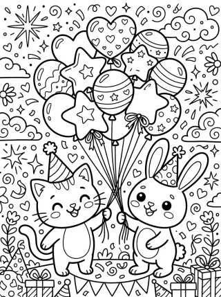 Animais Fofos com Balões de Festa para colorir Desenho de Animais Fofos com Balões de Festa para colorir e imprimir grátis