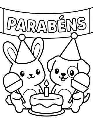 Animais na Festa de Aniversário para colorir Desenho de Animais na Festa de Aniversário para colorir e imprimir grátis