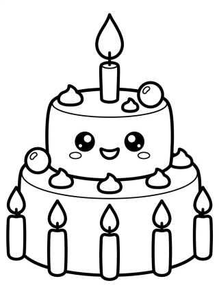 Desenho de Bolo de Aniversário Fofinho para colorir e imprimir grátis