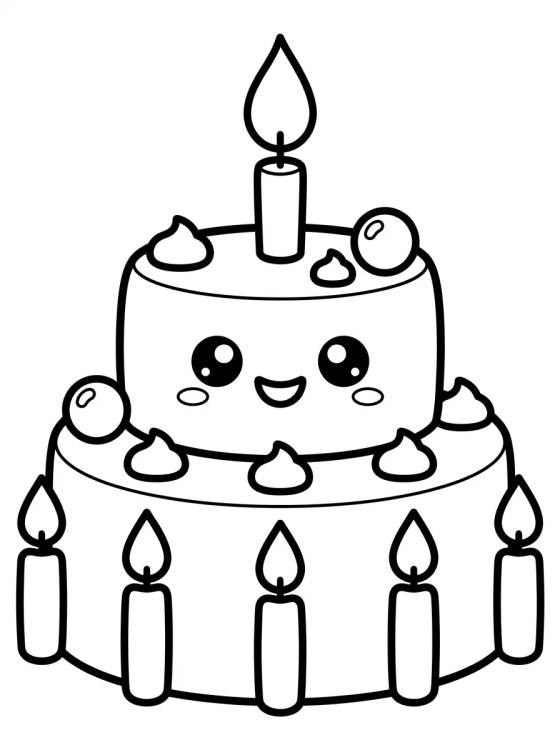 Desenho de Bolo de Aniversário Fofinho para colorir e imprimir grátis