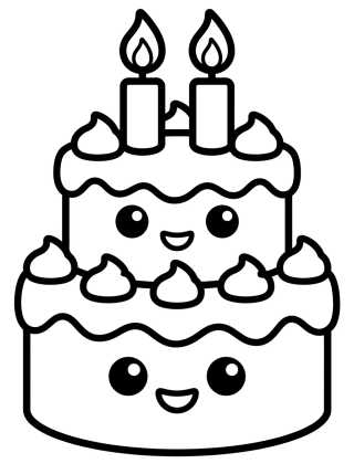 Bolo de Aniversário Fofinho para colorir Desenho de Bolo de Aniversário Fofinho para colorir e imprimir grátis