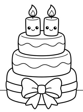 Desenho de Bolo de Aniversário Kawaii para colorir e imprimir grátis