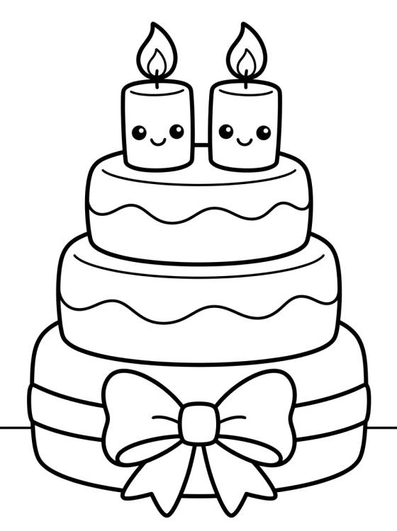 Bolo de Aniversário Kawaii para colorir Desenho de Bolo de Aniversário Kawaii para colorir e imprimir grátis