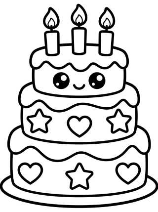Bolo de Aniversário Kawaii para colorir Desenho de Bolo de Aniversário Kawaii para colorir e imprimir grátis