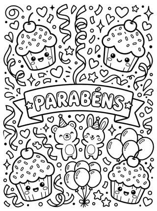 Cartão de Parabéns Kawaii para colorir Desenho de Cartão de Parabéns Kawaii para colorir e imprimir grátis