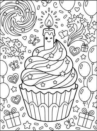 Cupcake de Aniversário Mágico para colorir Desenho de Cupcake de Aniversário Mágico para colorir e imprimir grátis