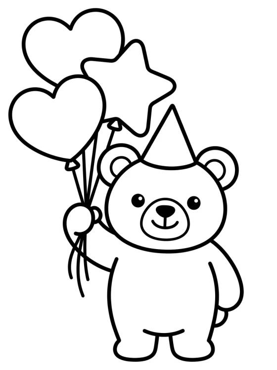 Desenho de Ursinho com Balões de Festa para colorir e imprimir grátis