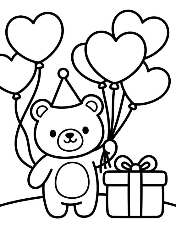 Ursinho com Balões de Festa para colorir Desenho de Ursinho com Balões de Festa para colorir e imprimir grátis