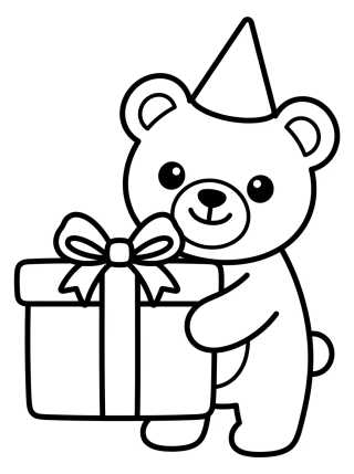 Ursinho com Presente de Aniversário para colorir Desenho de Ursinho com Presente de Aniversário para colorir e imprimir grátis