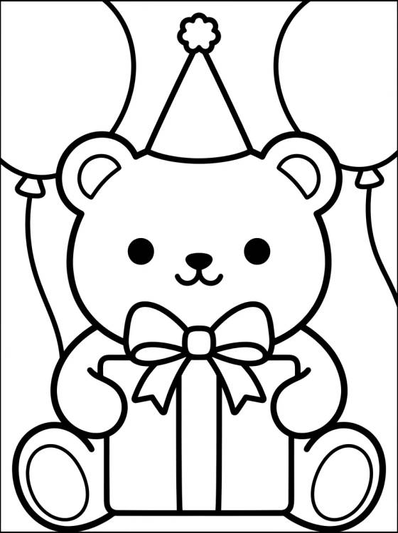 Desenho de Ursinho com Presente de Aniversário para colorir e imprimir grátis