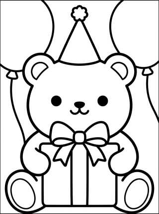 Ursinho com Presente de Aniversário para colorir Desenho de Ursinho com Presente de Aniversário para colorir e imprimir grátis