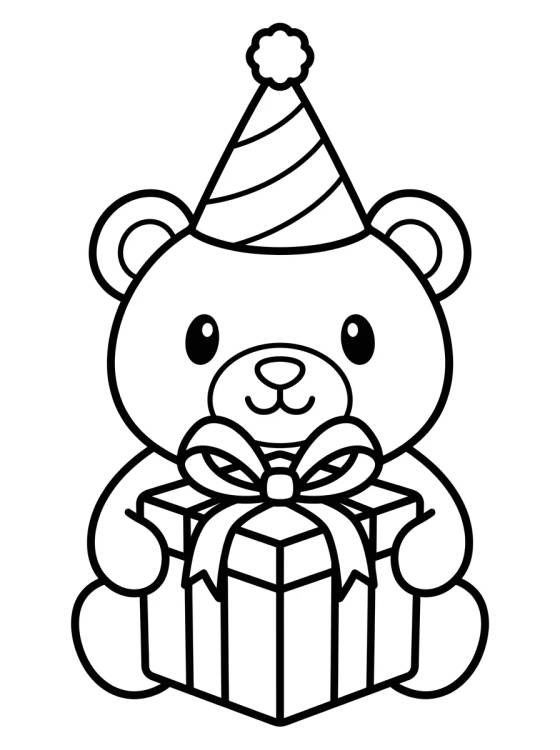 Desenho de Ursinho de Pelúcia com Presente para colorir e imprimir grátis