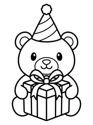 Ursinho de Pelúcia com Presente para colorir Desenho de Ursinho de Pelúcia com Presente para colorir e imprimir grátis