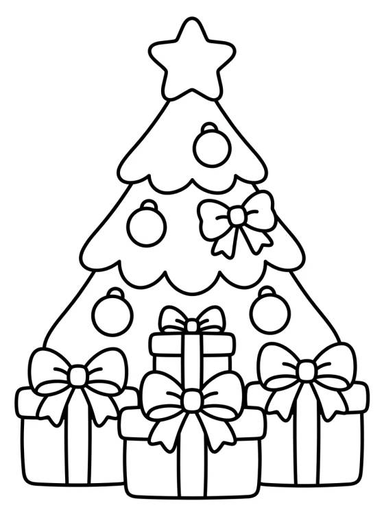 Desenho de Árvore de Natal Cheia de Presentes para colorir e imprimir grátis