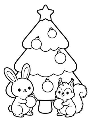 Árvore de Natal com Bichinhos da Floresta para colorir Desenho de Árvore de Natal com Bichinhos da Floresta para colorir e imprimir grátis