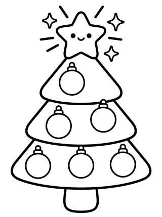 Desenho de Árvore de Natal com Estrela Brilhante para colorir e imprimir grátis