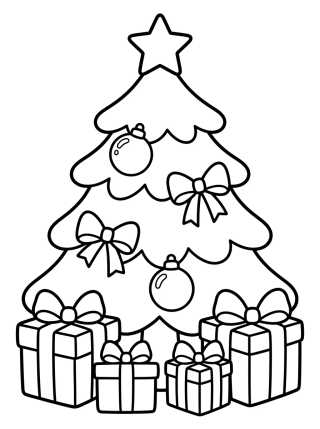 Árvore de Natal com Presentes e Laços para colorir Desenho de Árvore de Natal com Presentes e Laços para colorir e imprimir grátis