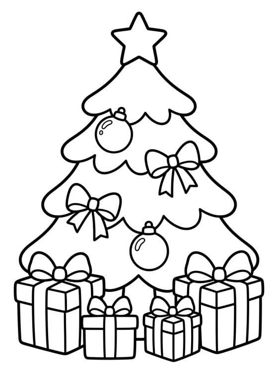 Árvore de Natal com Presentes e Laços para colorir Desenho de Árvore de Natal com Presentes e Laços para colorir e imprimir grátis