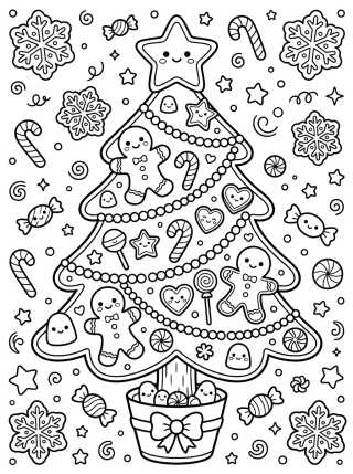 Desenho de Árvore de Natal de Doces e Biscoitos para colorir e imprimir grátis