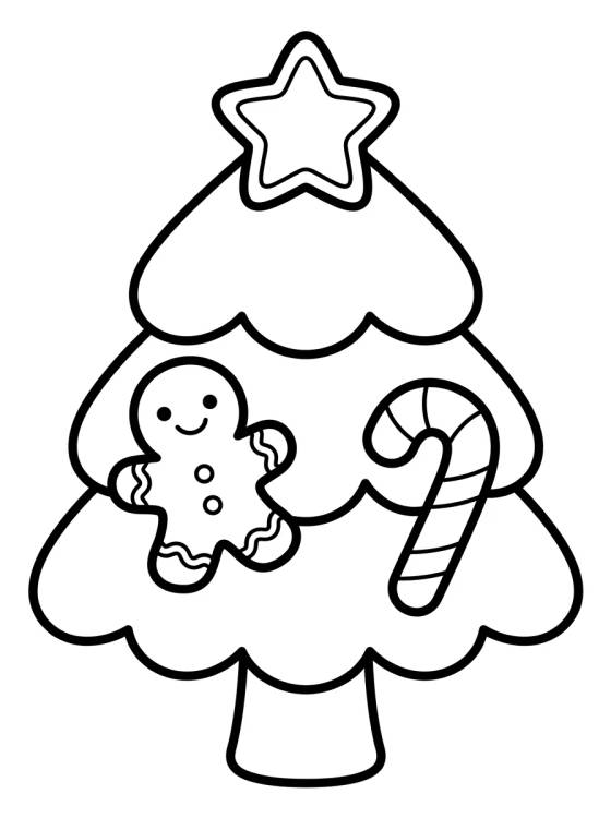 Desenho de Árvore de Natal de Doces e Biscoitos para colorir e imprimir grátis