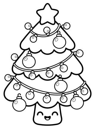 Desenho de Árvore de Natal Decorada com Pisca-Pisca para colorir e imprimir grátis