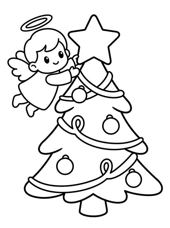 Árvore de Natal Decorada por Anjinho Fofo para colorir Desenho de Árvore de Natal Decorada por Anjinho Fofo para colorir e imprimir grátis