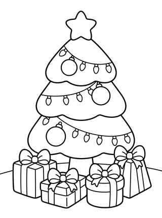 Desenho de Árvore de Natal Fácil com Presentes para colorir e imprimir grátis