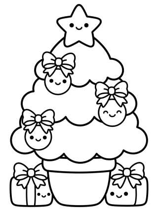 Árvore de Natal Kawaii com Estrela Sorridente para colorir Desenho de Árvore de Natal Kawaii com Estrela Sorridente para colorir e imprimir grátis