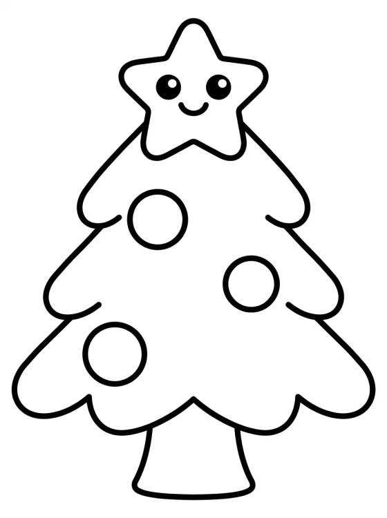 Desenho de Árvore de Natal Kawaii com Estrela Sorridente para colorir e imprimir grátis