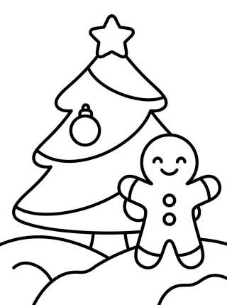 Árvore de Natal na Neve com Biscoito de Gengibre para colorir Desenho de Árvore de Natal na Neve com Biscoito de Gengibre para colorir e imprimir grátis