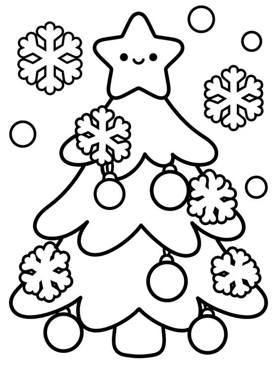 Desenho de Árvore de Natal Simples com Neve para colorir e imprimir grátis