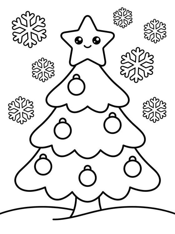 Desenho de Árvore de Natal Simples com Neve para colorir e imprimir grátis