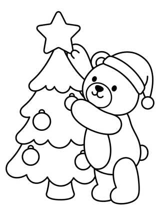 Ursinho Decorando a Árvore de Natal para colorir Desenho de Ursinho Decorando a Árvore de Natal para colorir e imprimir grátis