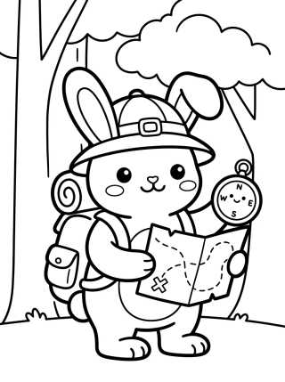 Desenho de Coelhinho Explorador com Mapa para colorir e imprimir grátis