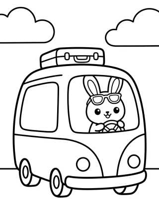 Coelhinho no Carro de Viagem para colorir Desenho de Coelhinho no Carro de Viagem para colorir e imprimir grátis